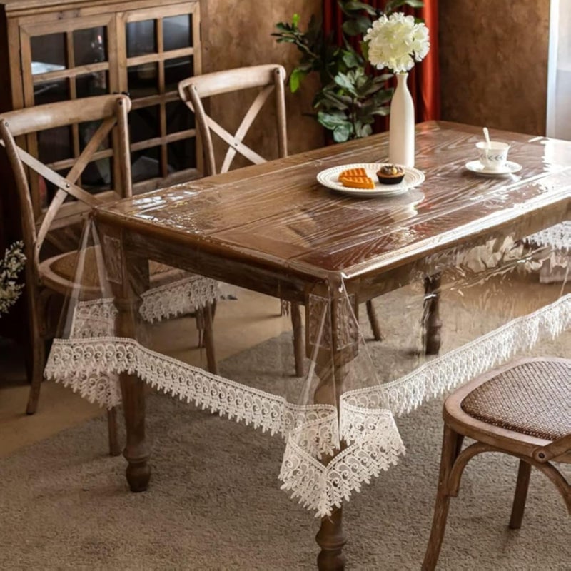 غطاء طاولة طعام شفاف من مادة PVC، مقاس 150 × 210 سم، سهل التنظيف، غطاء سطح مرن وشفاف، مناسب لمختلف أنواع الطاولات للاستخدام المنزلي اليومي